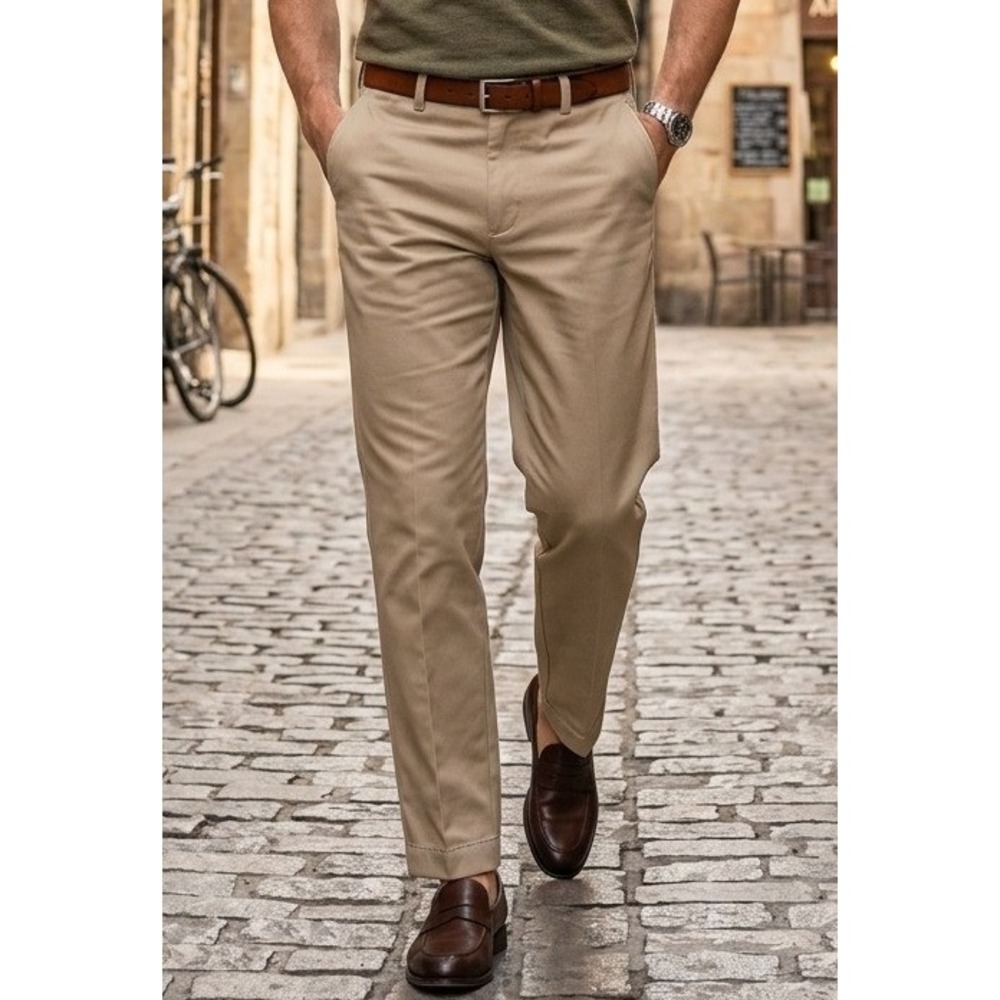 Orvis Flat Front Chino Cropped Pants Men's 34x26 Tan Straight Leg Casual Stretch